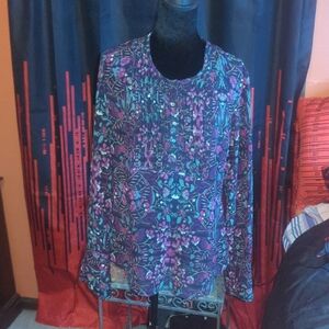 Converse Purple Floral Pintuck Long-Sleeve Blouse